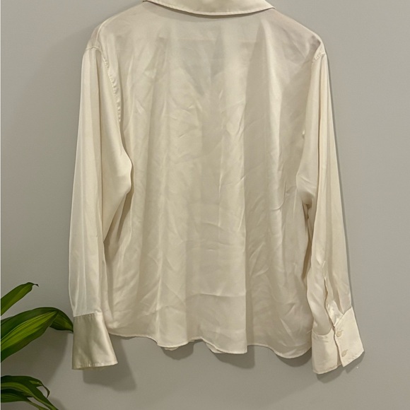 Cream Satin Button-Up Blouse - Picture 3 of 3